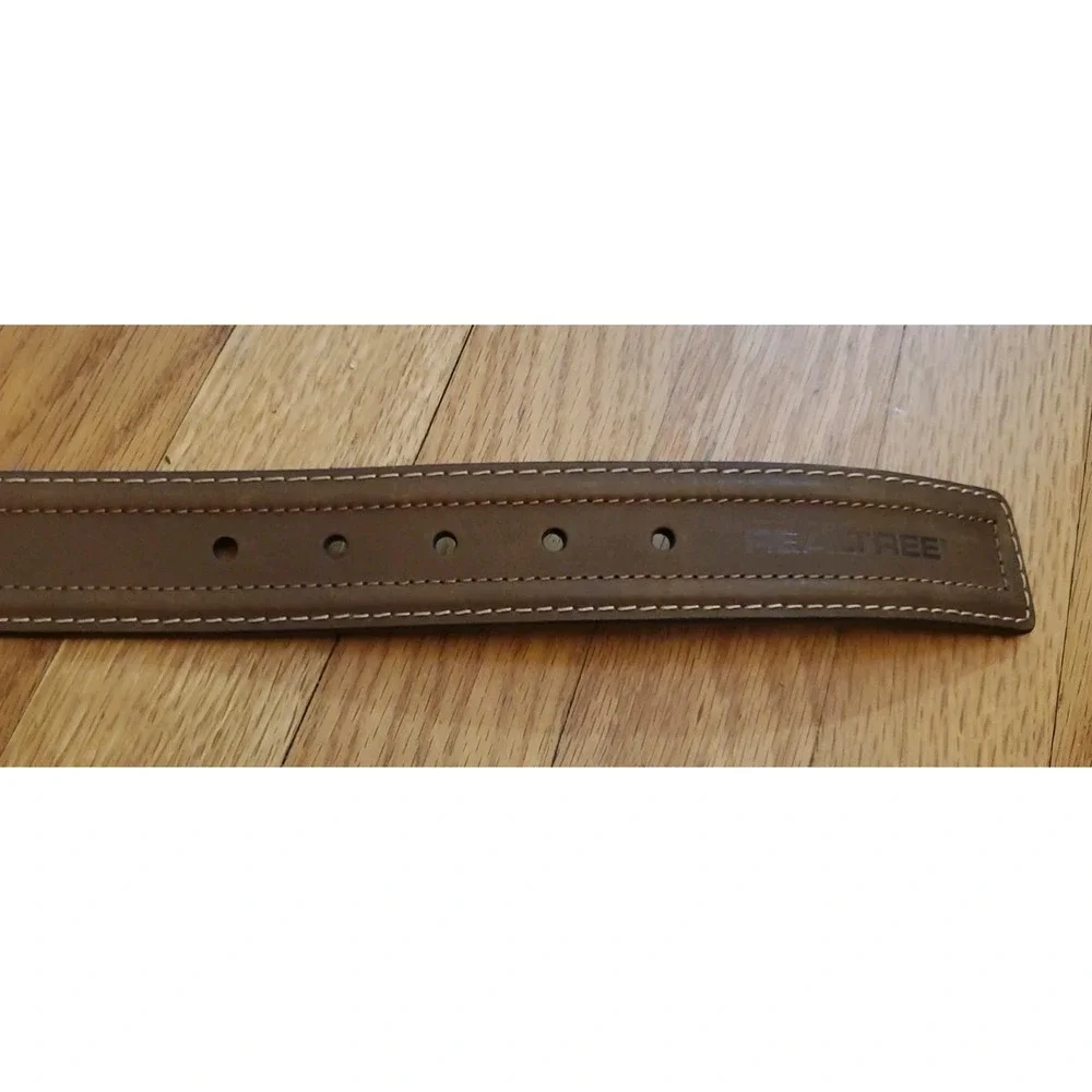 RealTree Belt Mens Size 32 Brown Leather Casual Double Stitched 1.5